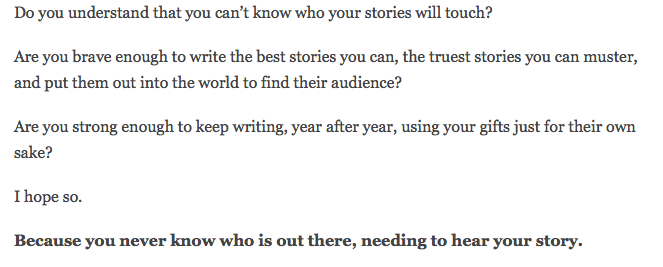 graphic of excerpt from linked article, about why the world needs your story