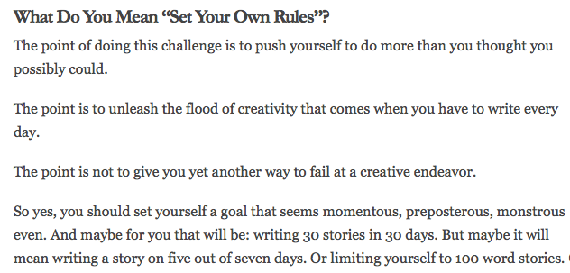graphic extract from the article, how to set your writing rules for the storyaday writing challenge