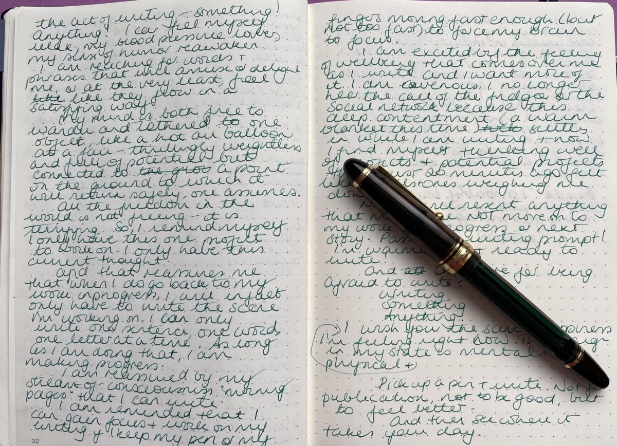 Handwriting in notebook with pen
